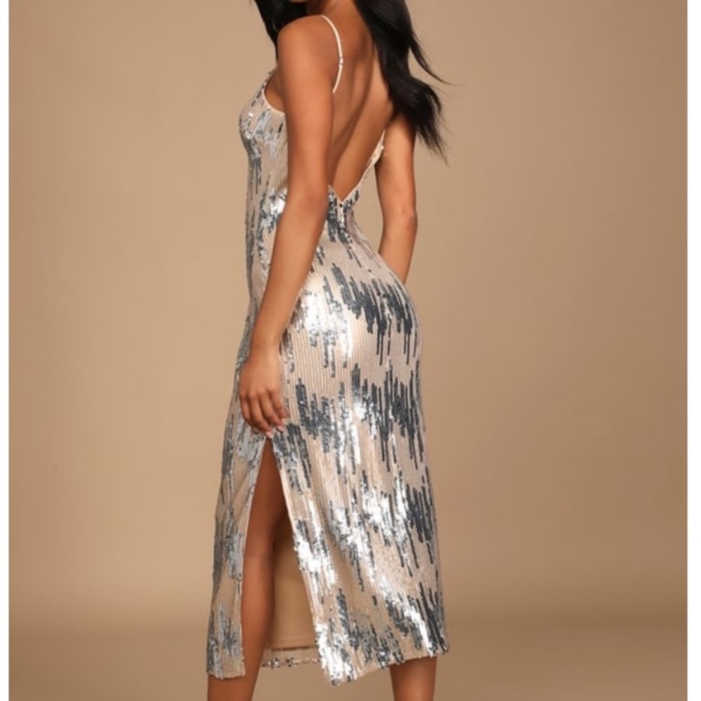 Rose Gold and Silver Sequin Midi Dress - Picture 2 of 3